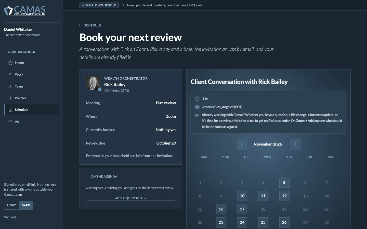 Client view: Reviews book themselves